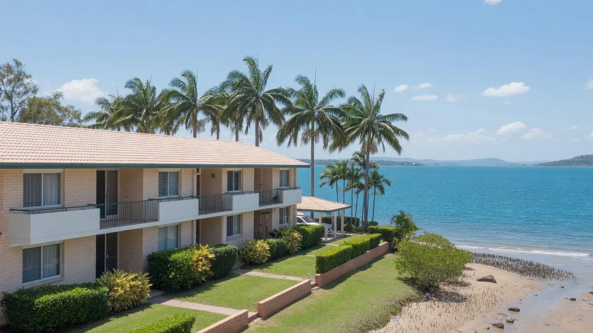 A low rise apartment building close to the water at Moreton Bay.